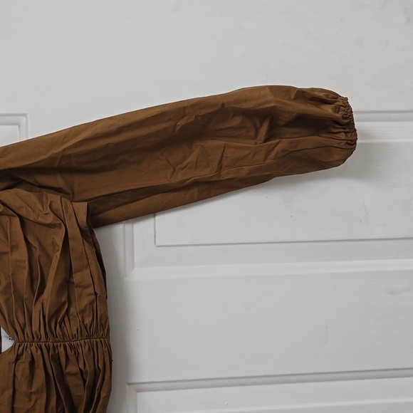 ZARA Woman Studio Brown Draped Crop Top Puff Sleeve - Picture 5 of 13